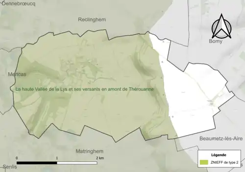 Carte de la ZNIEFF de type 2 sur la commune.