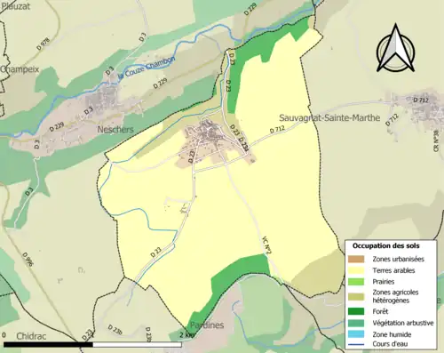 Carte en couleurs présentant l'occupation des sols.