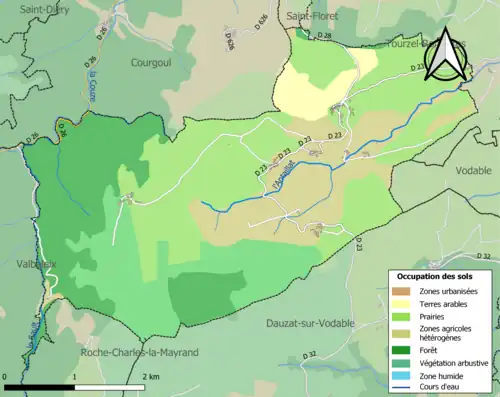 Carte en couleurs présentant l'occupation des sols.