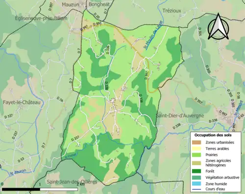 Carte en couleurs présentant l'occupation des sols.