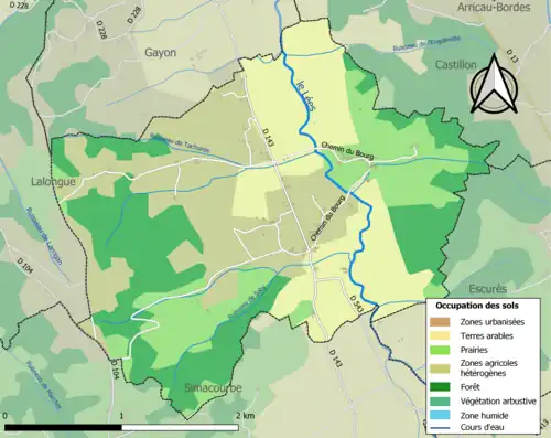 Carte en couleurs présentant l'occupation des sols.