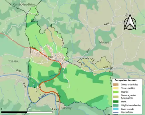 Carte en couleurs présentant l'occupation des sols.