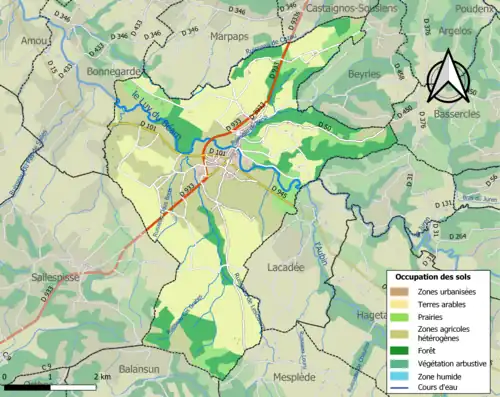 Carte en couleurs présentant l'occupation des sols.