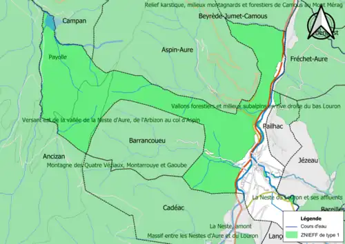 Carte des ZNIEFF de type 1 sur la commune.