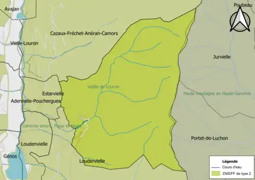 Carte des ZNIEFF de type 2 sur la commune.