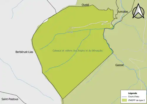 Carte de la ZNIEFF de type 2 sur la commune.