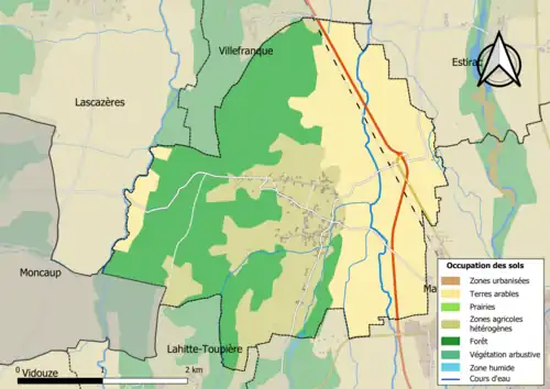 Carte des infrastructures et de l'occupation des sols en 2018 (CLC) de la commune.
