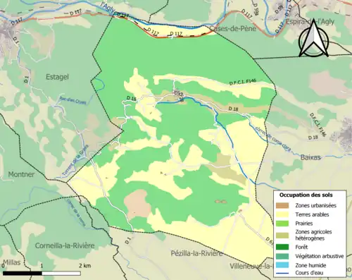 Carte en couleurs présentant l'occupation des sols.