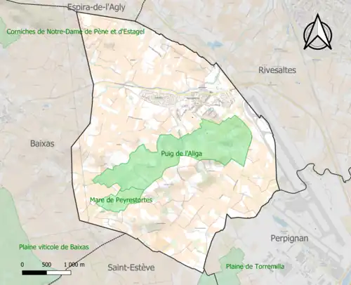 Carte des ZNIEFF de type 1 sur la commune.