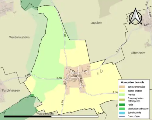 Carte en couleurs présentant l'occupation des sols.