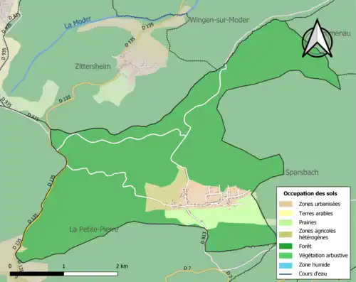 Carte en couleurs présentant l'occupation des sols.