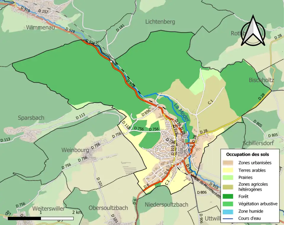 Carte en couleurs présentant l'occupation des sols.