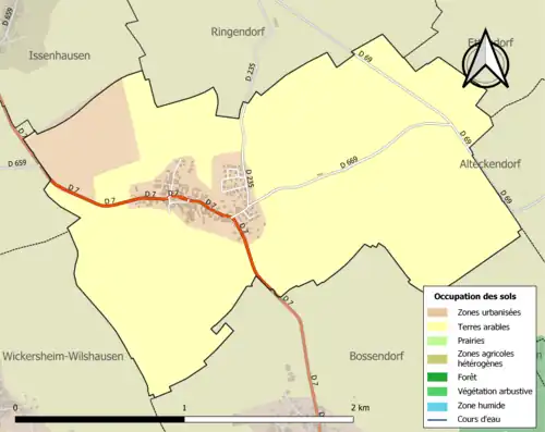 Carte en couleurs présentant l'occupation des sols.
