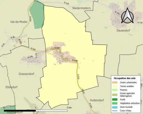 Carte en couleurs présentant l'occupation des sols.