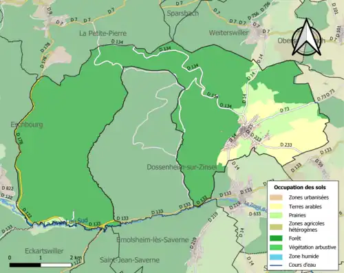 Carte en couleurs présentant l'occupation des sols.