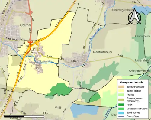 Carte en couleurs présentant l'occupation des sols.