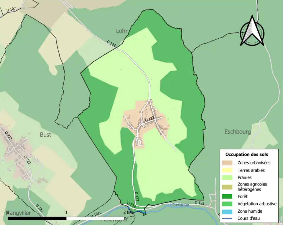 Carte en couleurs présentant l'occupation des sols.