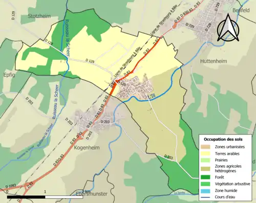 Carte en couleurs présentant l'occupation des sols.