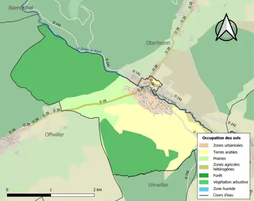 Carte en couleurs présentant l'occupation des sols.