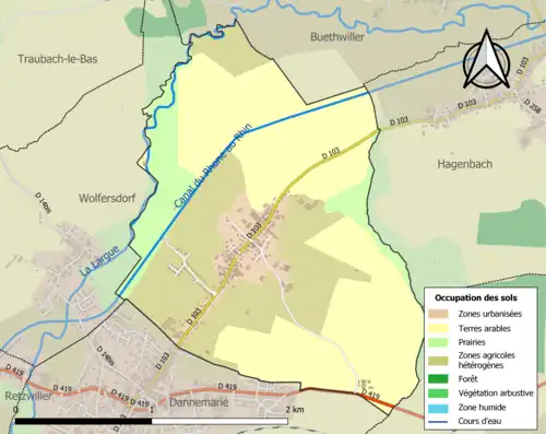 Carte en couleurs présentant l'occupation des sols.