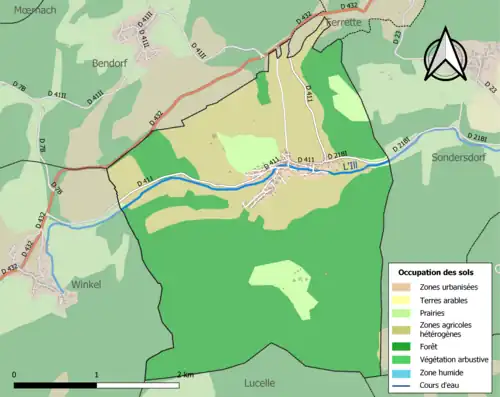 Carte en couleurs présentant l'occupation des sols.