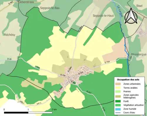 Carte en couleurs présentant l'occupation des sols.