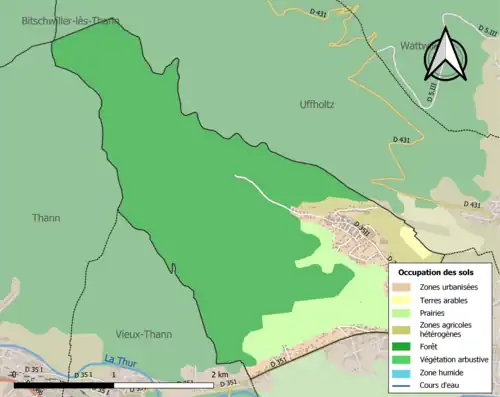 Carte en couleurs présentant l'occupation des sols.