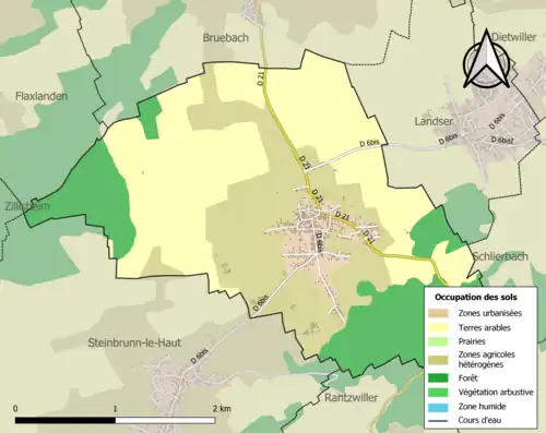 Carte en couleurs présentant l'occupation des sols.