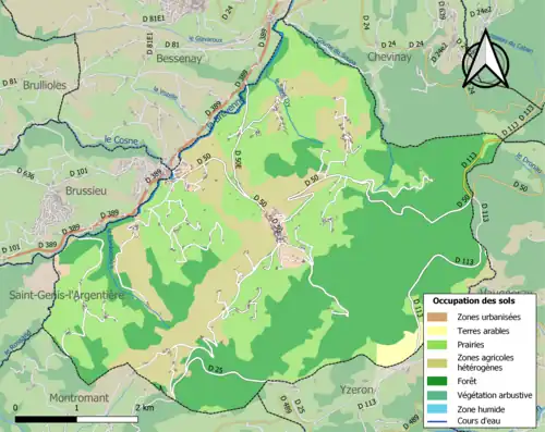 Carte en couleurs présentant l'occupation des sols.