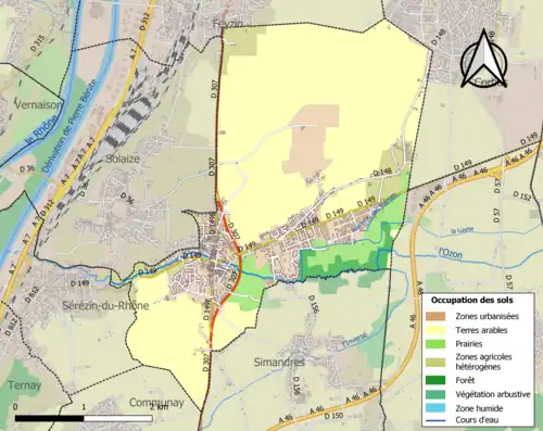 Carte en couleurs présentant l'occupation des sols.