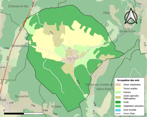 Carte en couleurs présentant l'occupation des sols.