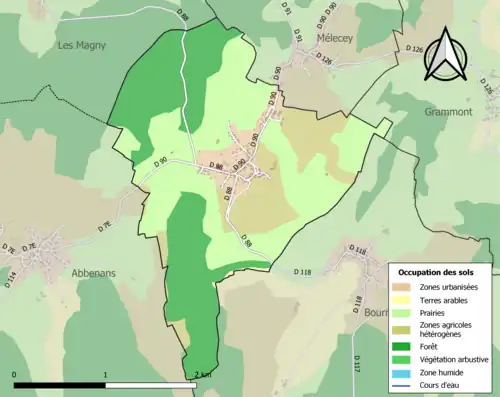 Carte en couleurs présentant l'occupation des sols.