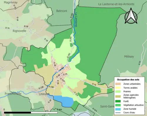 Carte en couleurs présentant l'occupation des sols.