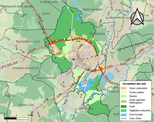 Carte en couleurs présentant l'occupation des sols.