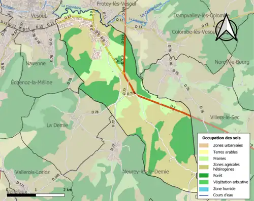 Carte en couleurs présentant l'occupation des sols.