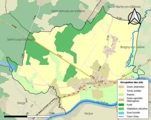 Carte en couleurs présentant l'occupation des sols.