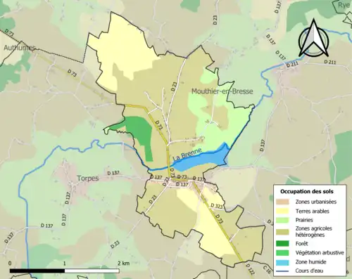 Carte en couleurs présentant l'occupation des sols.