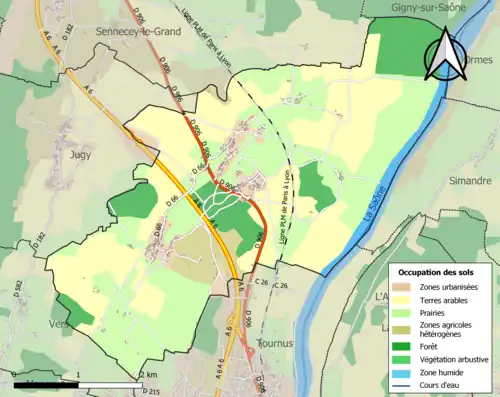 Carte en couleurs présentant l'occupation des sols.