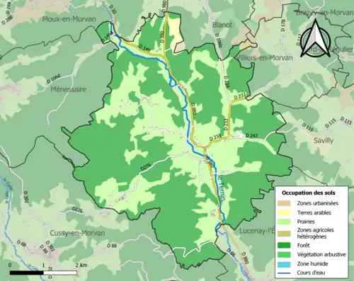 Carte en couleurs présentant l'occupation des sols.
