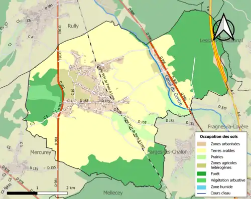 Carte en couleurs présentant l'occupation des sols.