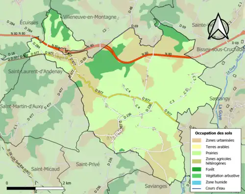Carte en couleurs présentant l'occupation des sols.