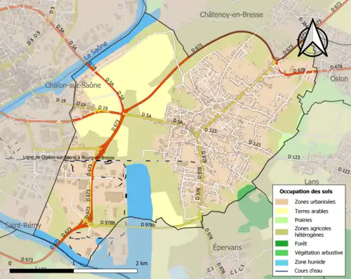 Carte en couleurs présentant l'occupation des sols.