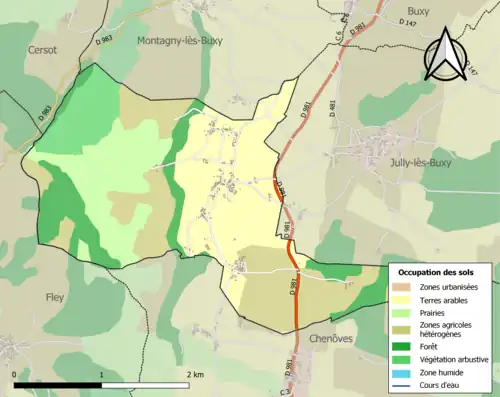 Carte en couleurs présentant l'occupation des sols.
