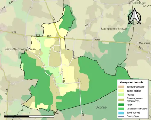 Carte en couleurs présentant l'occupation des sols.