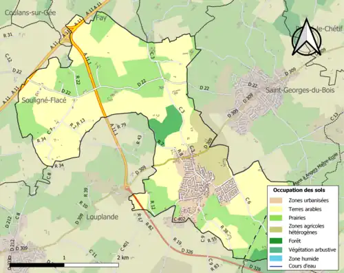 Carte en couleurs présentant l'occupation des sols.
