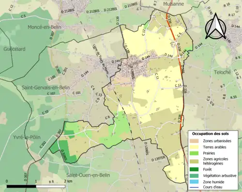 Carte en couleurs présentant l'occupation des sols.