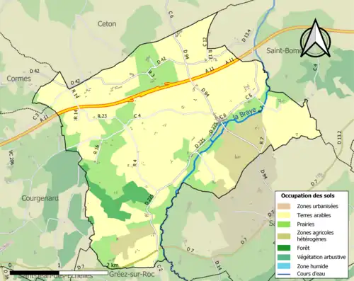 Carte en couleurs présentant l'occupation des sols.