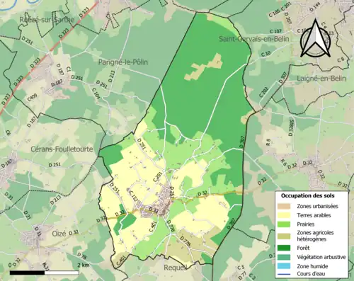 Carte en couleurs présentant l'occupation des sols.