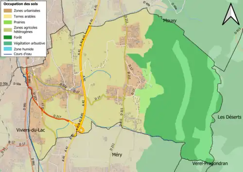 Carte en couleurs présentant l'occupation des sols.