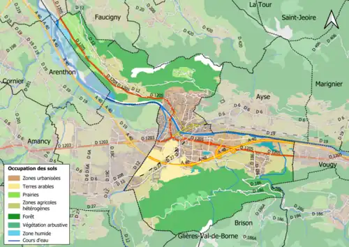 Carte en couleurs présentant l'occupation des sols.